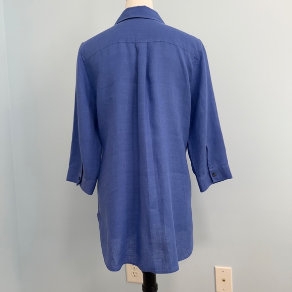 Chico's 1 No-iron 100% Linen Button down Tunic Size 8 Blue - Picture 3 of 7